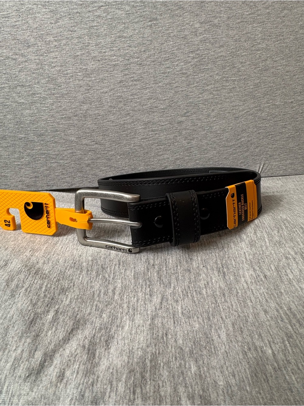 Carhartt Men's Black Leather Belt with Silver Buckle